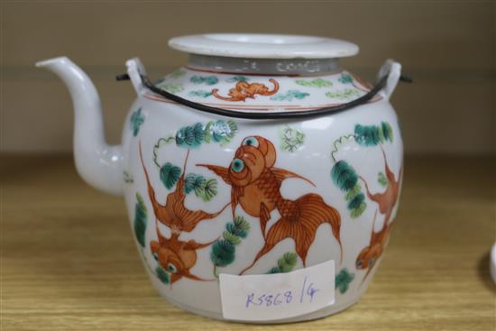 A Chinese goldfish teapot and cover height 12cm